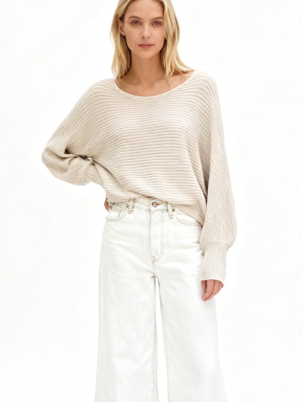 PINQUE Ribbed-Knit Cream Sweater Size M